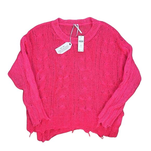 Anthropologie Posey Stitchy Sweater Women’s XSP Pink Distressed Open Knit NWT - Picture 1 of 5